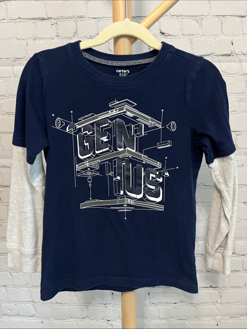 ⭐️⭐️ PICK 5 / $20 Carter's Boys Navy & Light Gray 'Genius' Layered-Look Tee